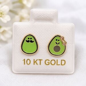 Avocado Enamel Stud Earrings 10K Mexican Gold Arete Aguacatico Esmaltado